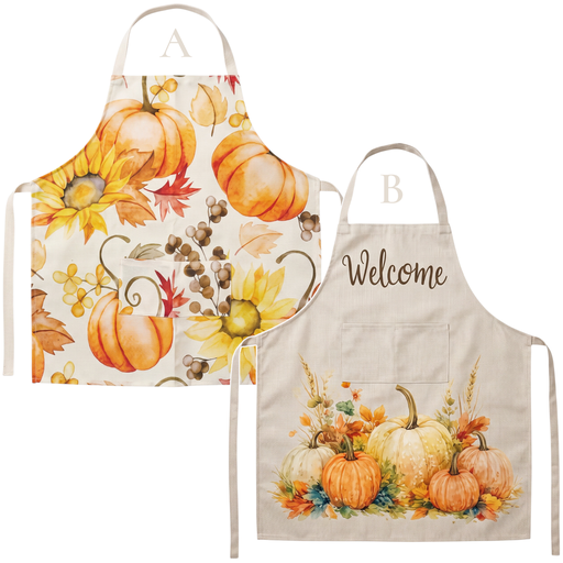 Delantal de cocina con diseño otoñal de calabazas y flores, 61x90cm