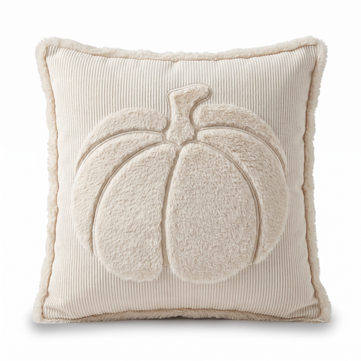 [D8MJ1023] Forro de cojín calabaza de felpa beige, 45x45cm.