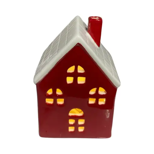 [389850] Casa Roja navideña de cerámica con luz led. Ref:SYZ24Q24T860 (11x8x16cm)