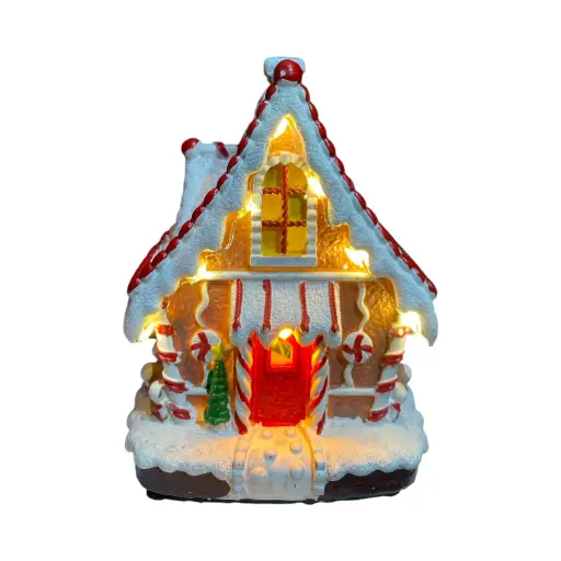 [454825] Casa Navideña Candy poliresina, con luz led y musica. USB. Ref:ES29009 (11.5x10x15.5cm)