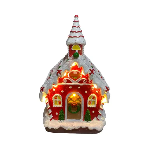 [972485] Casa Navideña Candy poliresina, con luz led y musica. USB. Ref:ES29010 (11x10x18.2cm) 
