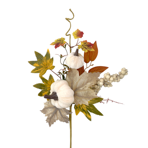 [D5MJ148] Rama otoñal con calabazas, hojas de arce y eucalipto, bayas blancas. 35cm