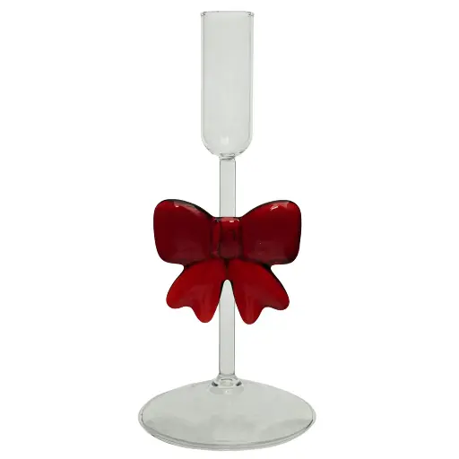[688752] Candelabro de vidrio con lazo rojo. Ref:ES29186 (9x20cm) 