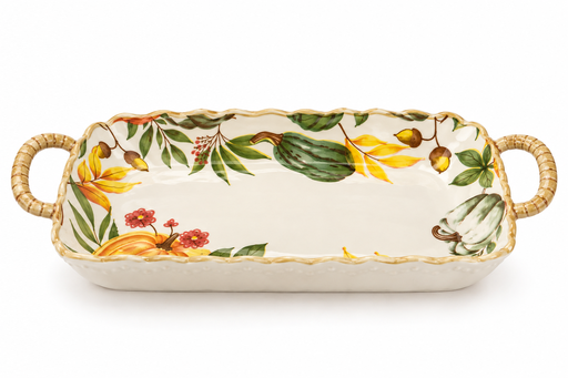 [M7MJ1016] Fuente de cerámica rectangular 17.5x32x5cm, colección Cosecha thanksgiving