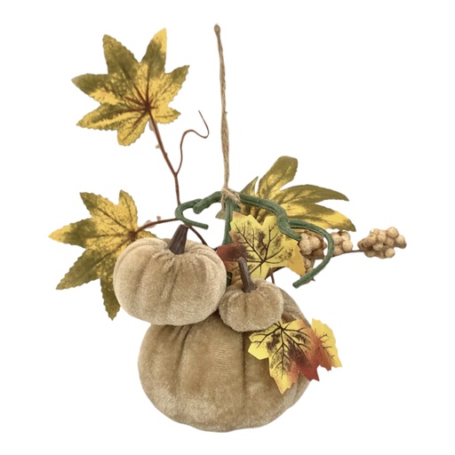 [D5MJ145] Rama otoñal colgante de calabazas, hojas de arce y bayas beige. 22cm