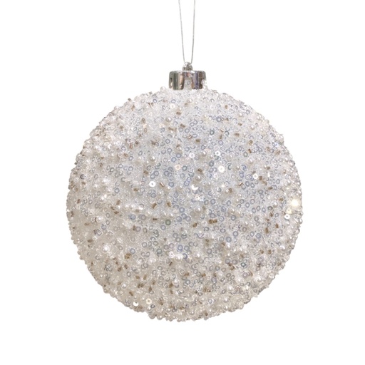 [433427] Esfera Navideña Blanca con perlas y lentejuelas, Ø15cm. Ref:ES26685