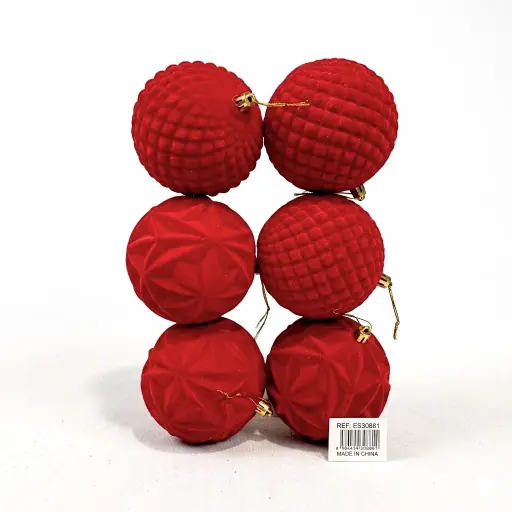 [888302] Esfera Navideña Rojo Velvet Ø10cm, set x6pcs. Ref:ES30881