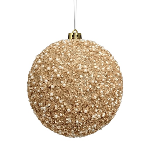 [945386] Esfera Navideña Champagne Ø15cm con perlas y lentejuelas. Ref:ES26681 